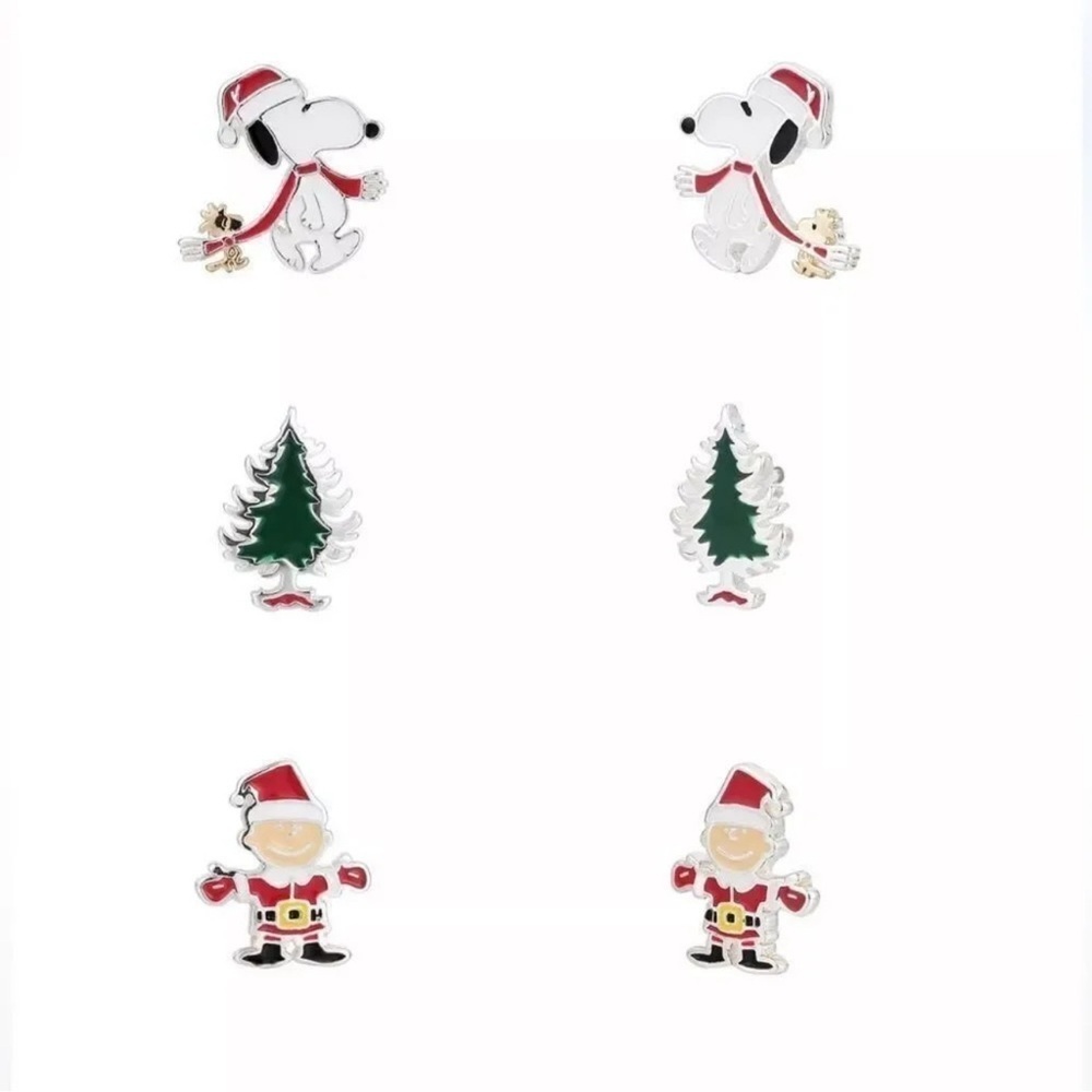 Snoopy Christmas Holiday Peanuts Trio 3 Piece Silver Plate Earrings - Picture 5 of 6